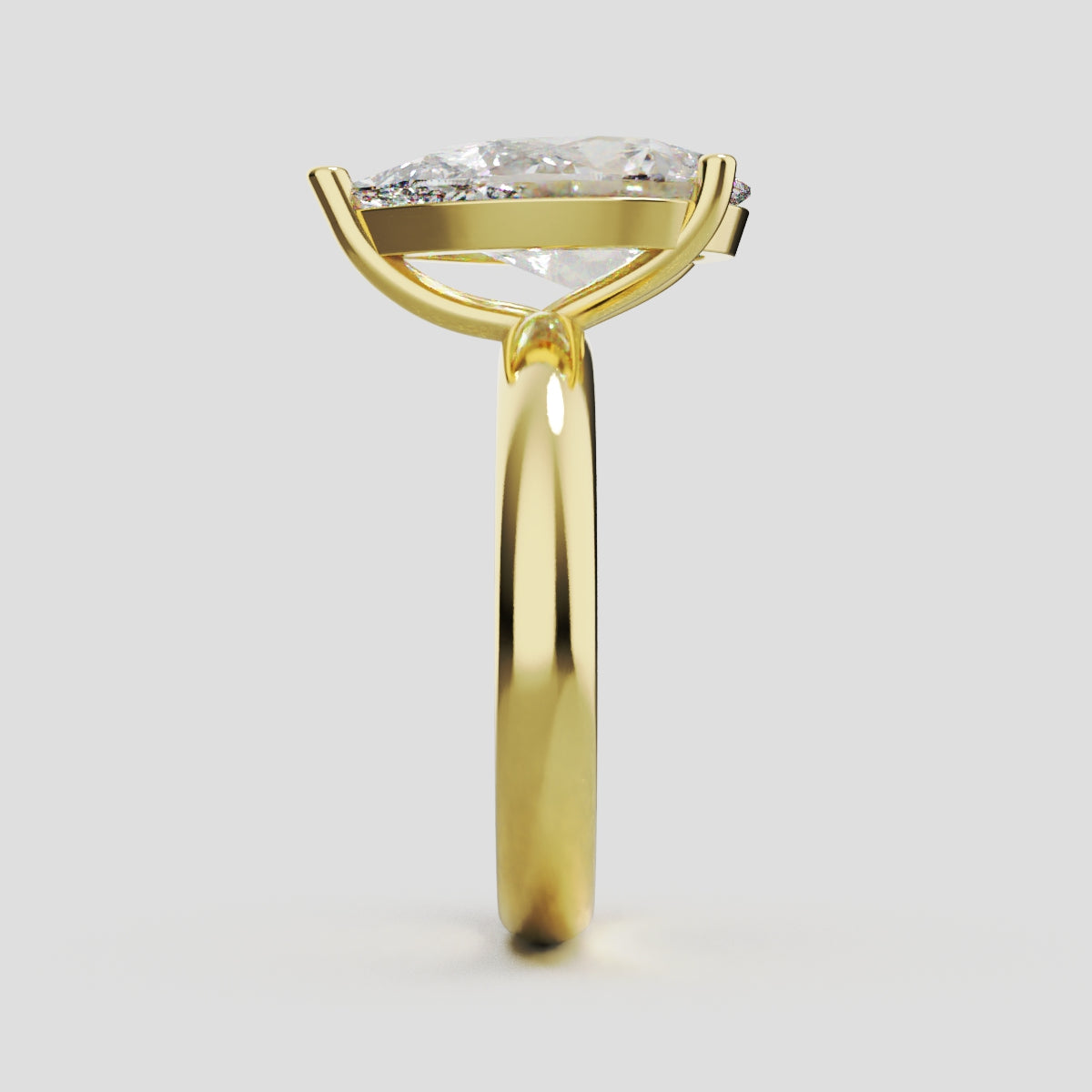 Sobria, 3ct pear lab grown diamond engagement ring, Plain Gallery, 18K yellow gold - side view