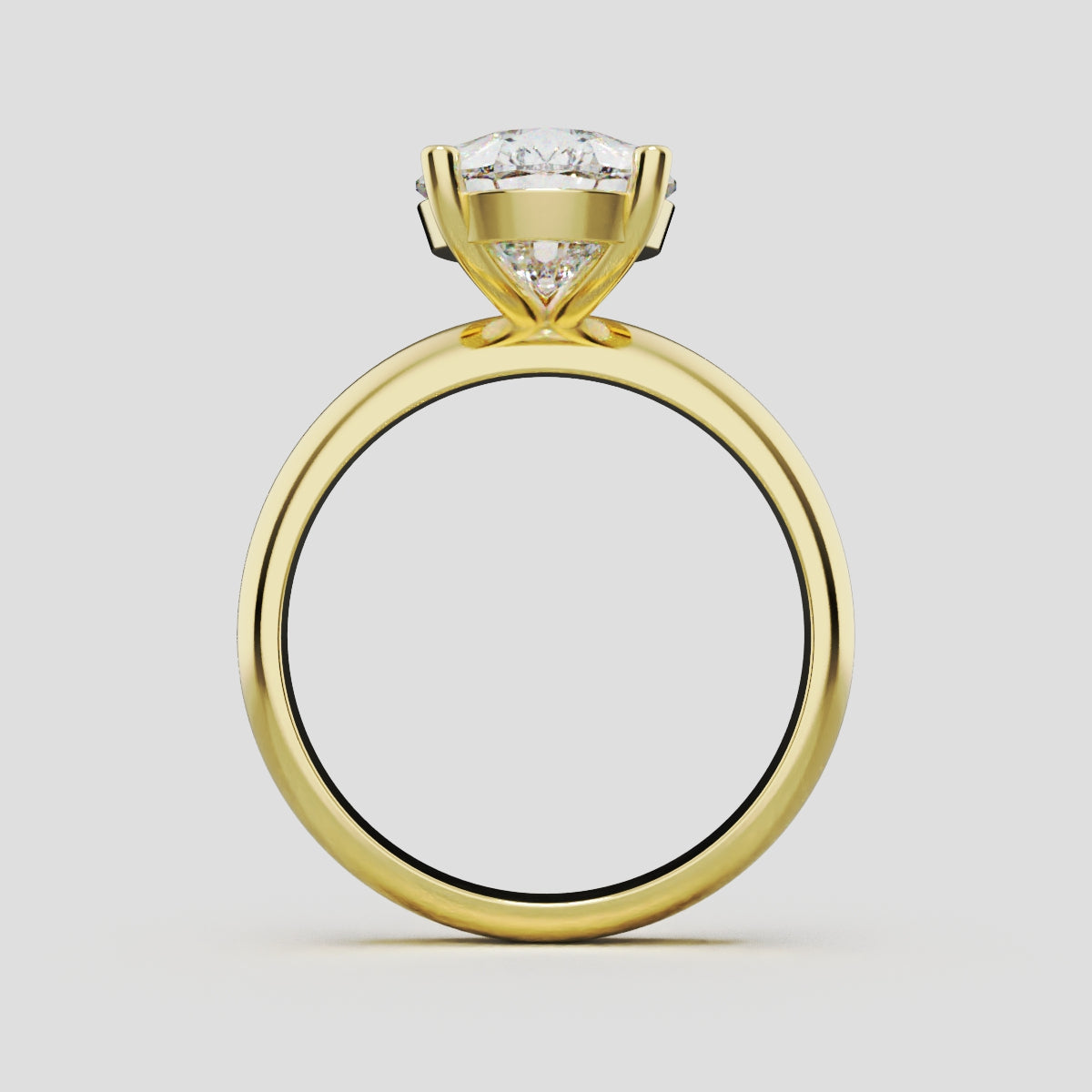Sobria, 3ct pear lab grown diamond engagement ring, Plain Gallery, 18K yellow gold - through finger