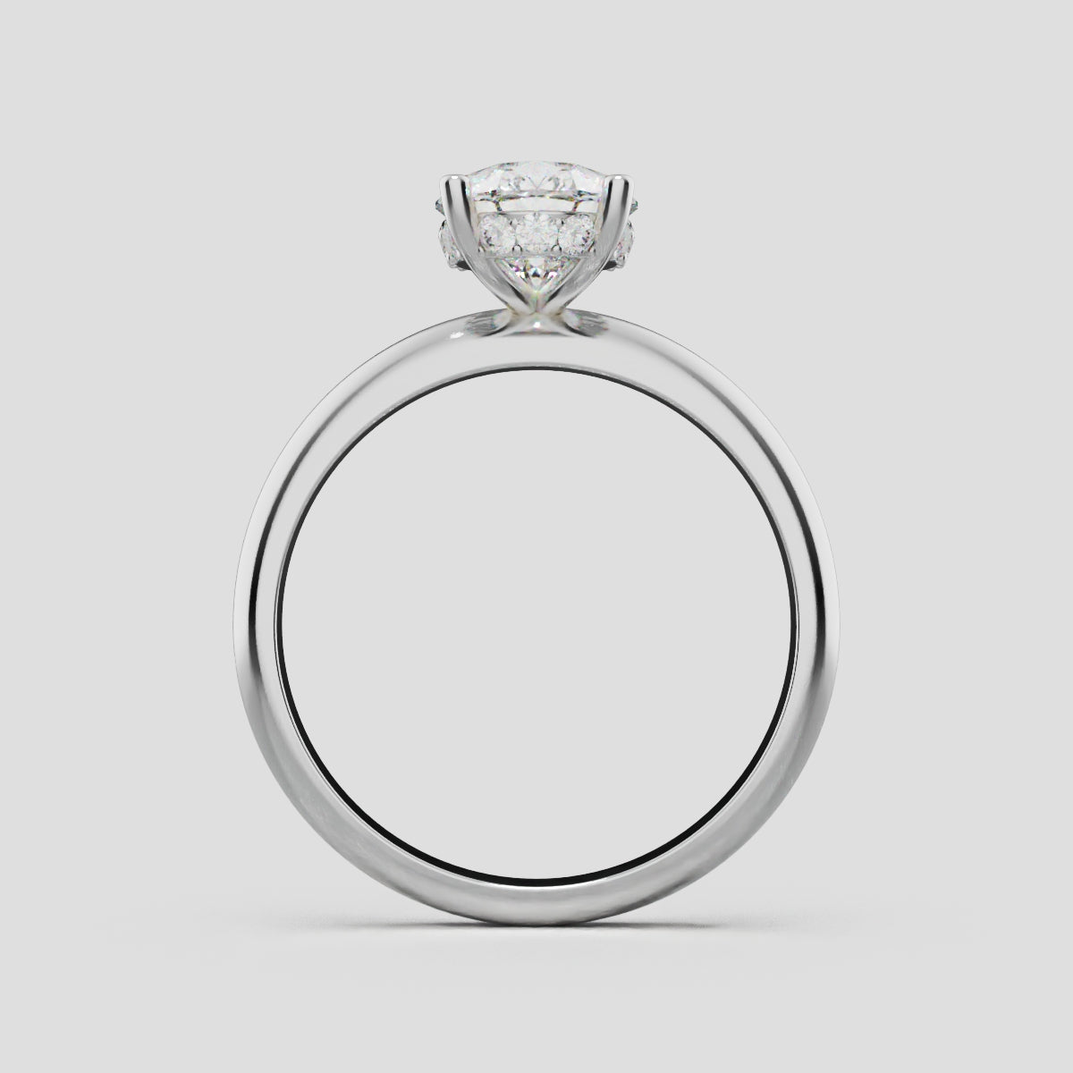 Riparo, 1.5ct pear lab grown diamond engagement ring, Plain Sides, Hidden Halo, 18K white gold - through finger