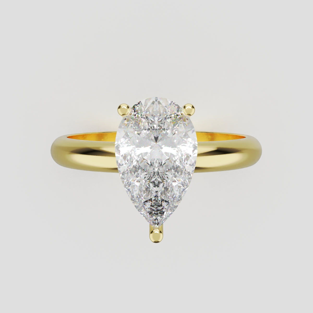 Riparo, 1.5ct pear lab grown diamond engagement ring, Plain Sides, Hidden Halo, 18K yellow gold - front view