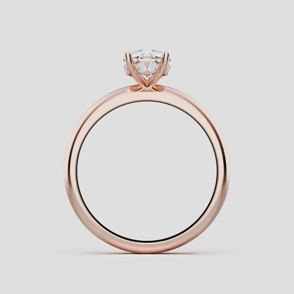 Riparo, 1ct pear lab grown diamond engagement ring, Plain Sides, Hidden Halo, 18K rose gold - through finger