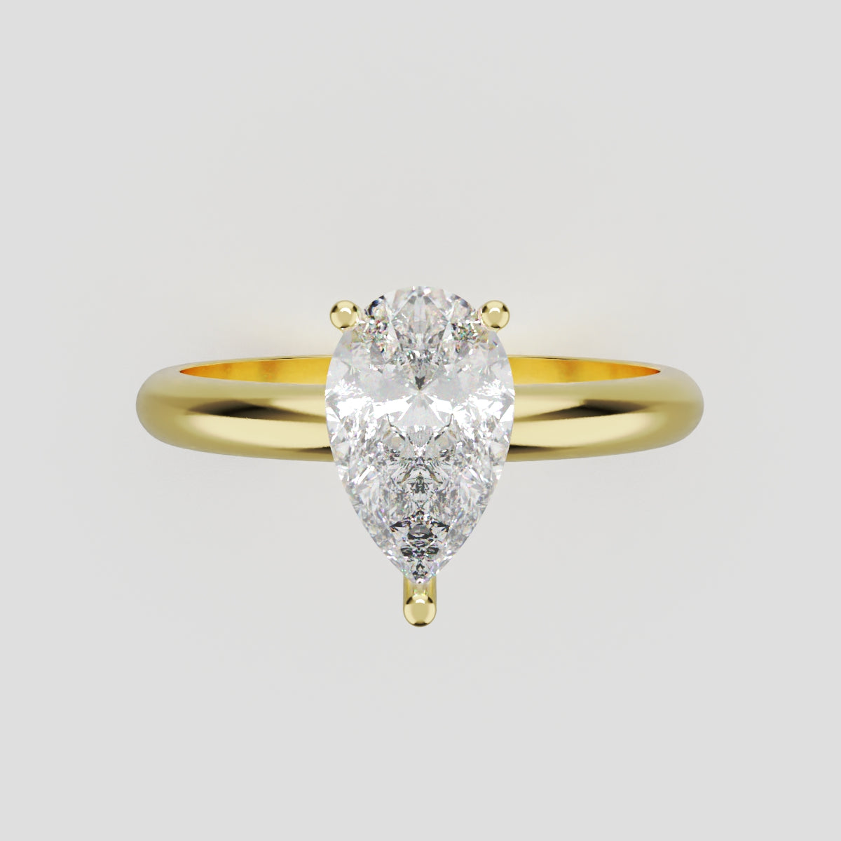 Riparo, 1ct pear lab grown diamond engagement ring, Plain Sides, Hidden Halo, 18K yellow gold - front view