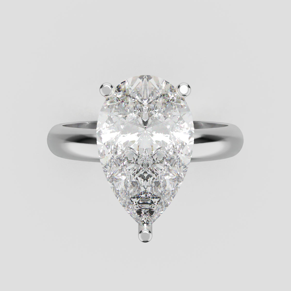 Riparo, 3ct pear lab grown diamond engagement ring, Plain Sides, Hidden Halo, 18K white gold - front view