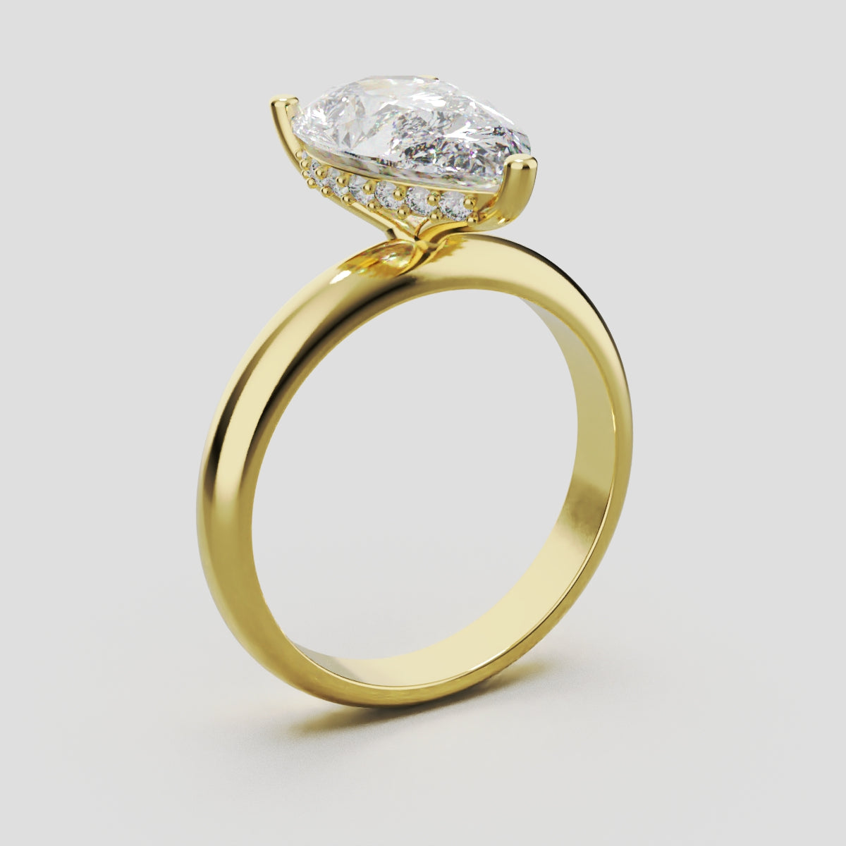 Riparo, 3ct pear lab grown diamond engagement ring, Plain Sides, Hidden Halo, 18K yellow gold - ne