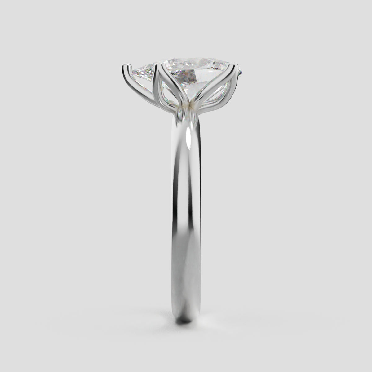 Sboccio, 1.5ct pear lab grown diamond engagement ring, Petal Set, 18K white gold - side view