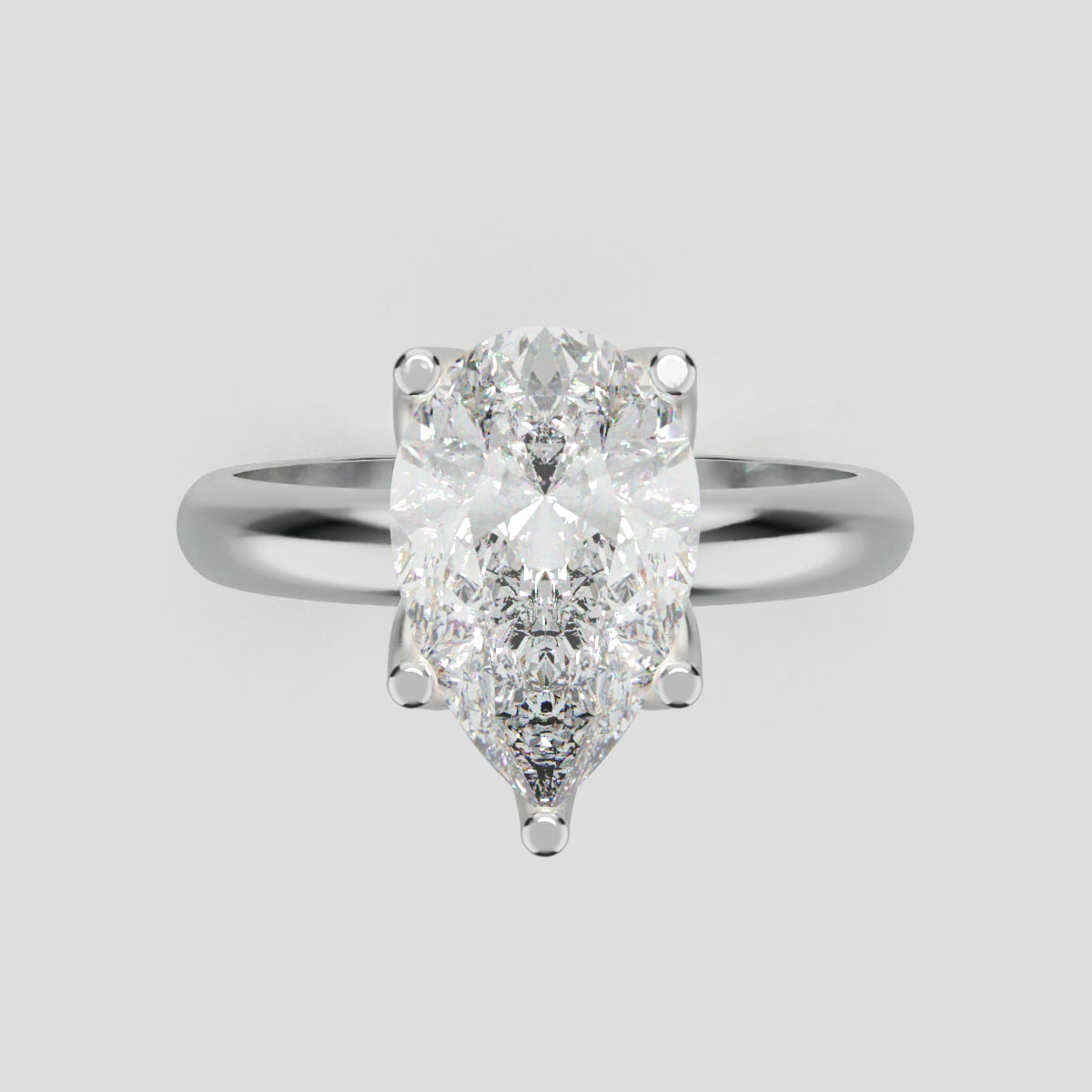 Sboccio, 2ct pear lab grown diamond engagement ring, Petal Set, 18K white gold - front view
