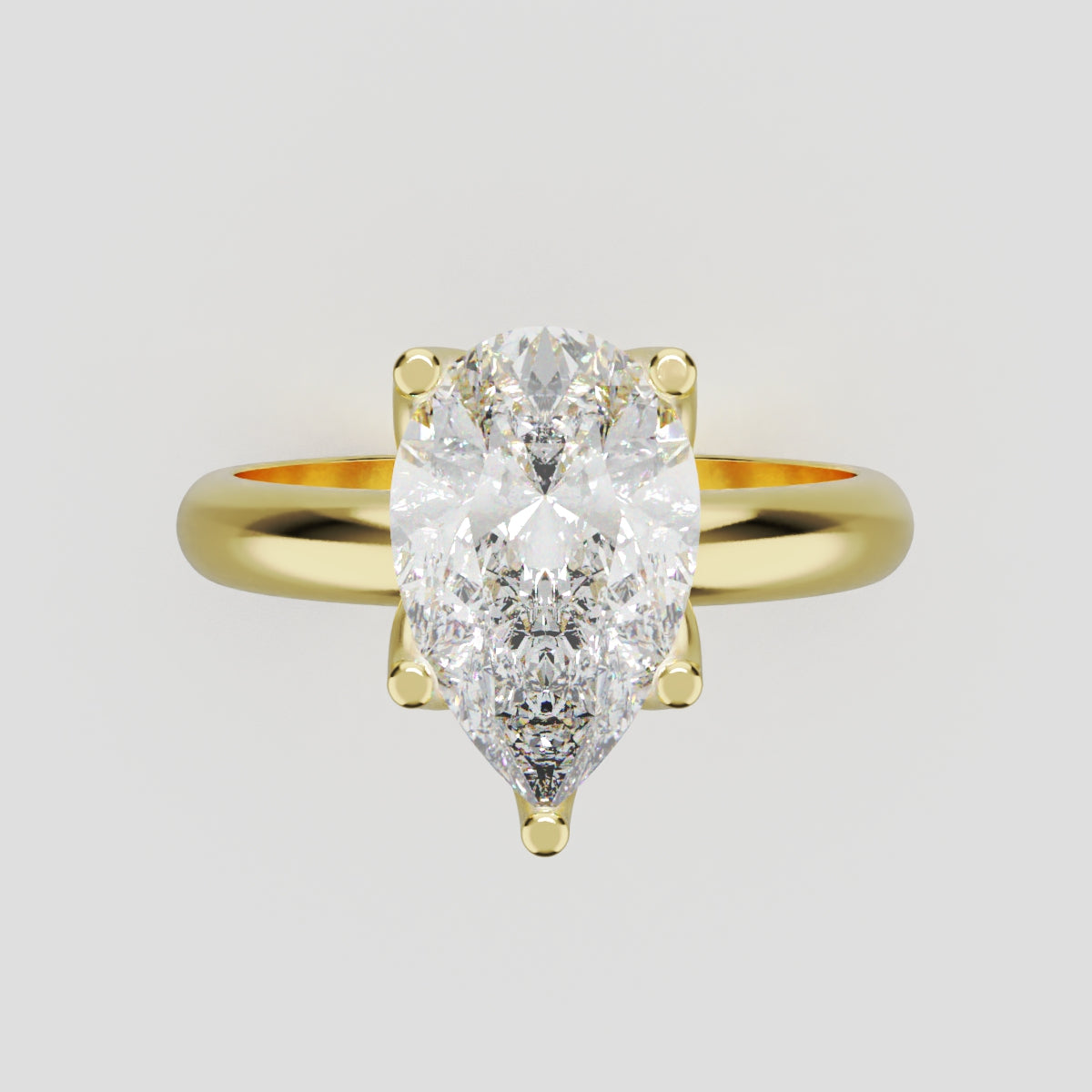 Sboccio, 2ct pear lab grown diamond engagement ring, Petal Set, 18K yellow gold - front view