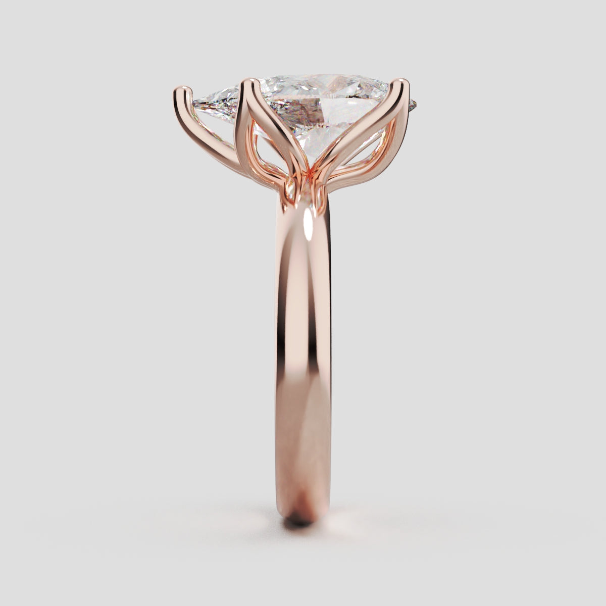 Sboccio, 3ct pear lab grown diamond engagement ring, Petal Set, 18K rose gold - side view