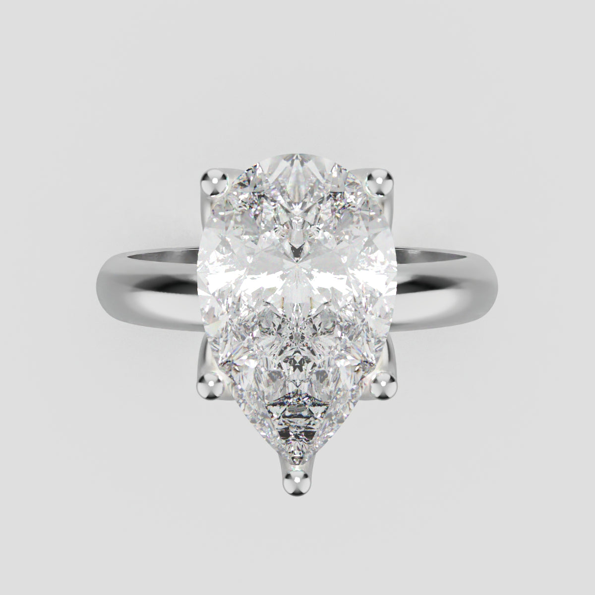 Sboccio, 3ct pear lab grown diamond engagement ring, Petal Set, 18K white gold - front view