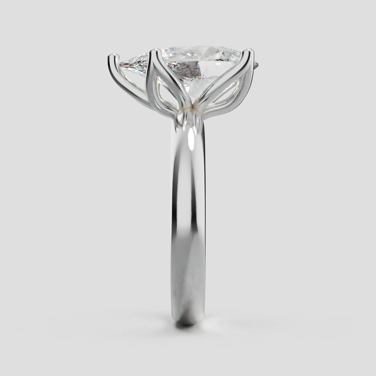 Sboccio, 3ct pear lab grown diamond engagement ring, Petal Set, 18K white gold - side view