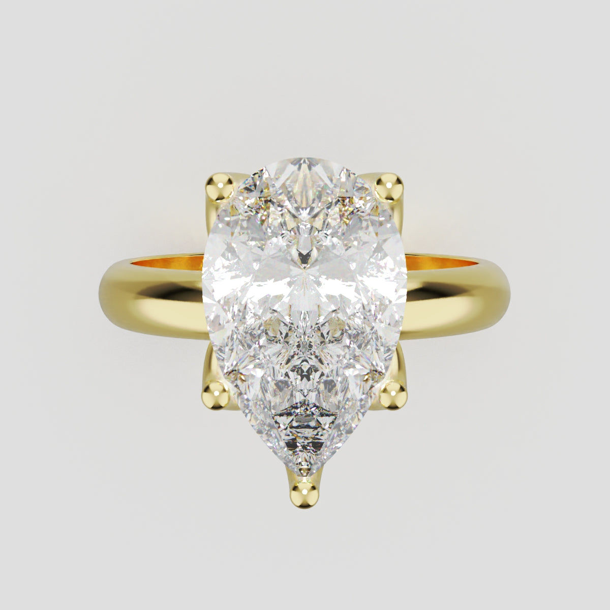 Sboccio, 3ct pear lab grown diamond engagement ring, Petal Set, 18K yellow gold - front view