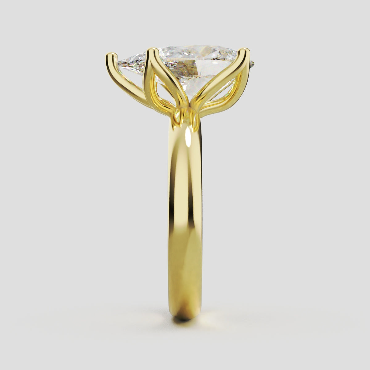 Sboccio, 3ct pear lab grown diamond engagement ring, Petal Set, 18K yellow gold - side view