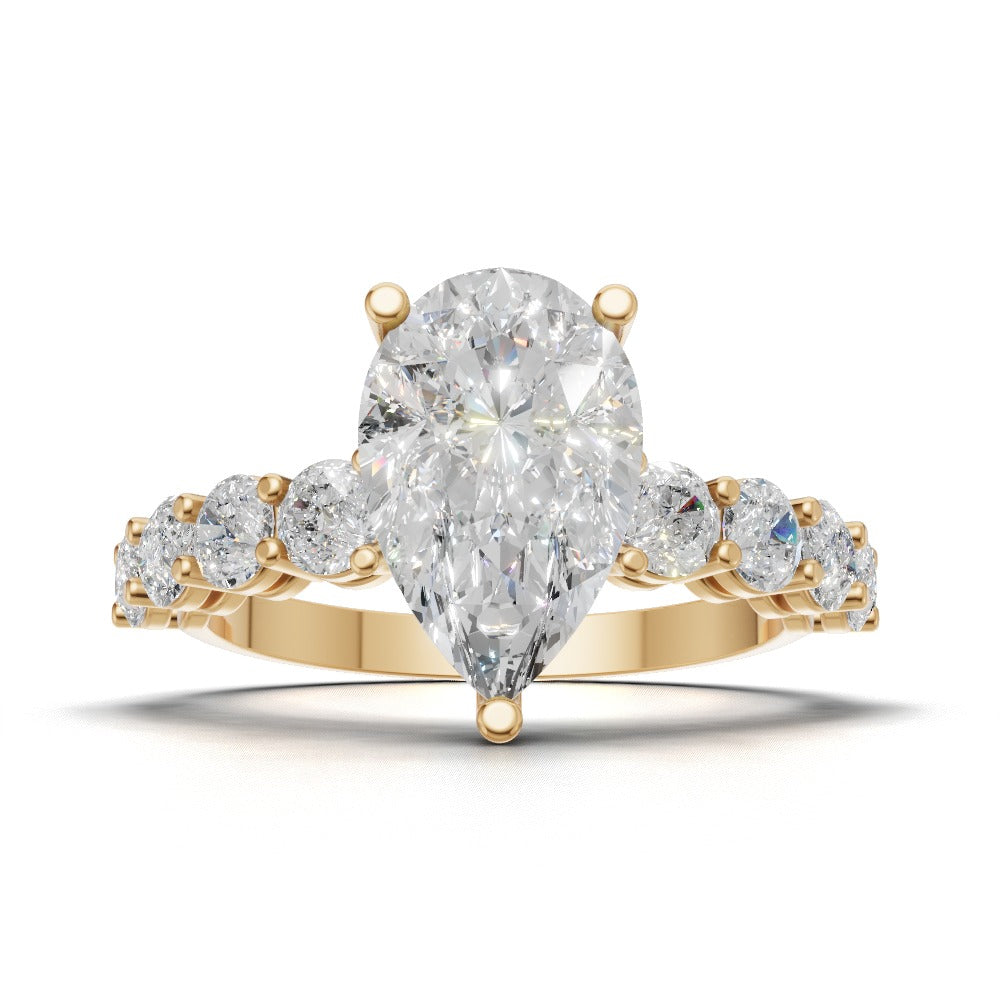 Lacrima, 2ct pear lab grown diamond engagement ring, 3mm Side Stones, 18K yellow gold - view 4