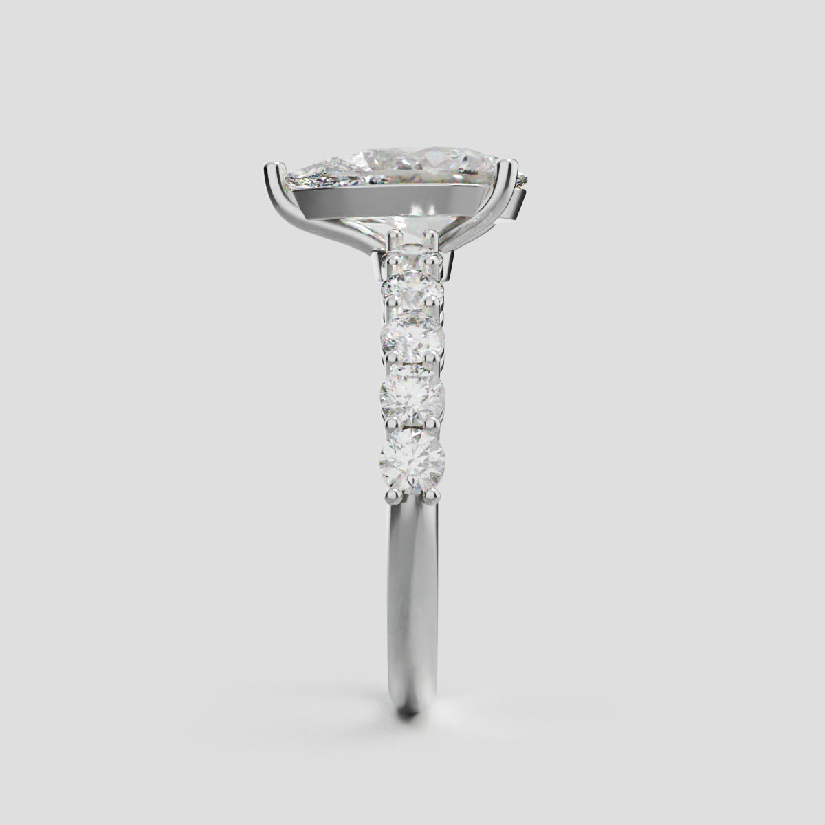 Stilla, 1.5ct pear lab grown diamond engagement ring, 2.5mm Side Stones, 18K white gold - side view