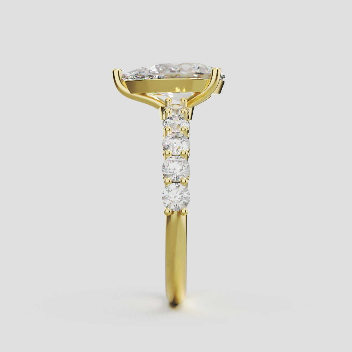 Stilla, 1.5ct pear lab grown diamond engagement ring, 2.5mm Side Stones, 18K yellow gold - side view