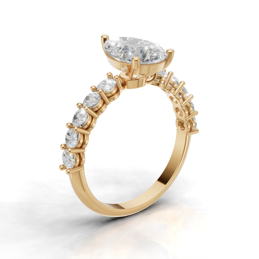 Stilla, 1.5ct pear lab grown diamond engagement ring, 2.5mm Side Stones, 18K yellow gold - ne