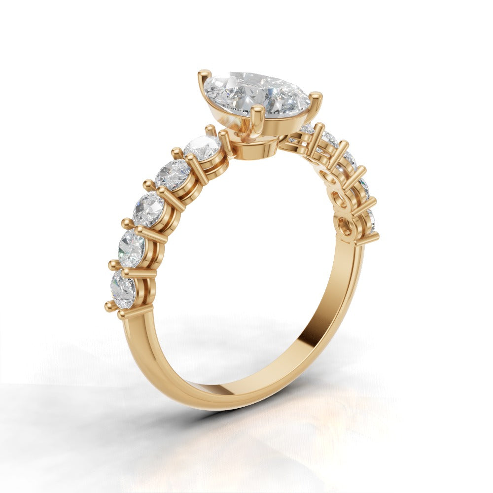 Stilla, 1ct pear lab grown diamond engagement ring, 2.5mm Side Stones, 18K yellow gold - ne