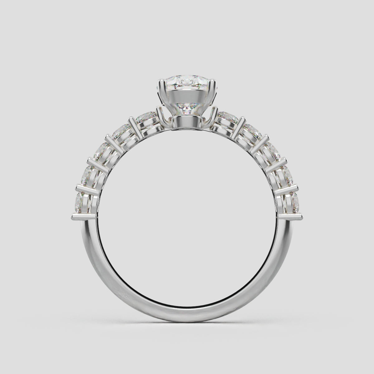 Stilla, 1ct pear lab grown diamond engagement ring, 2.5mm Side Stones, 18K white gold - through finger