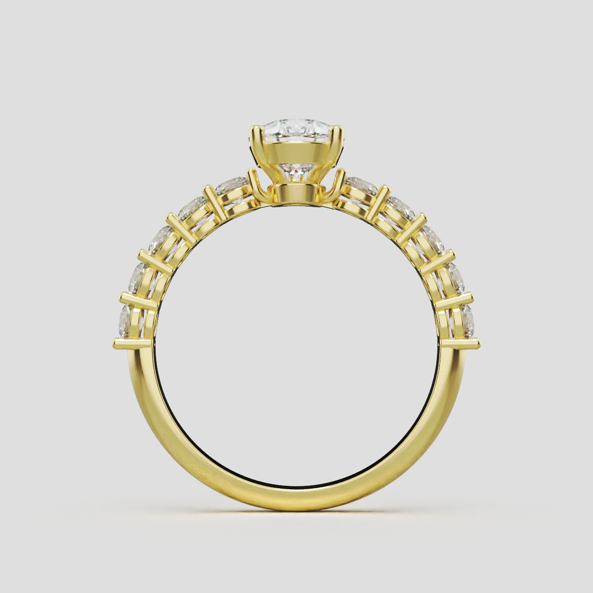 Stilla, 1ct pear lab grown diamond engagement ring, 2.5mm Side Stones, 18K yellow gold - through finger