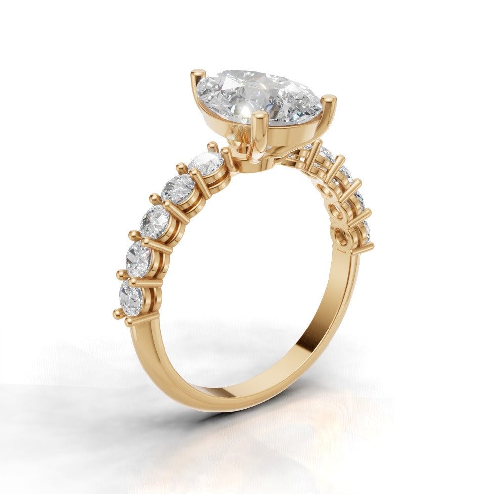 Stilla, 2ct pear lab grown diamond engagement ring, 2.5mm Side Stones, 18K yellow gold - ne