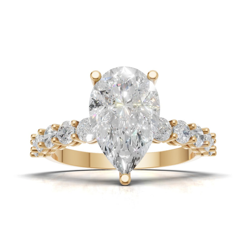 Stilla, 2ct pear lab grown diamond engagement ring, 2.5mm Side Stones, 18K yellow gold - view 4