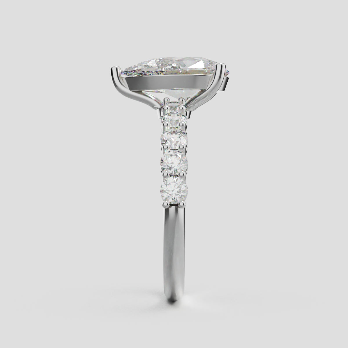 Stilla, 2ct pear lab grown diamond engagement ring, 2.5mm Side Stones, 18K white gold - side view