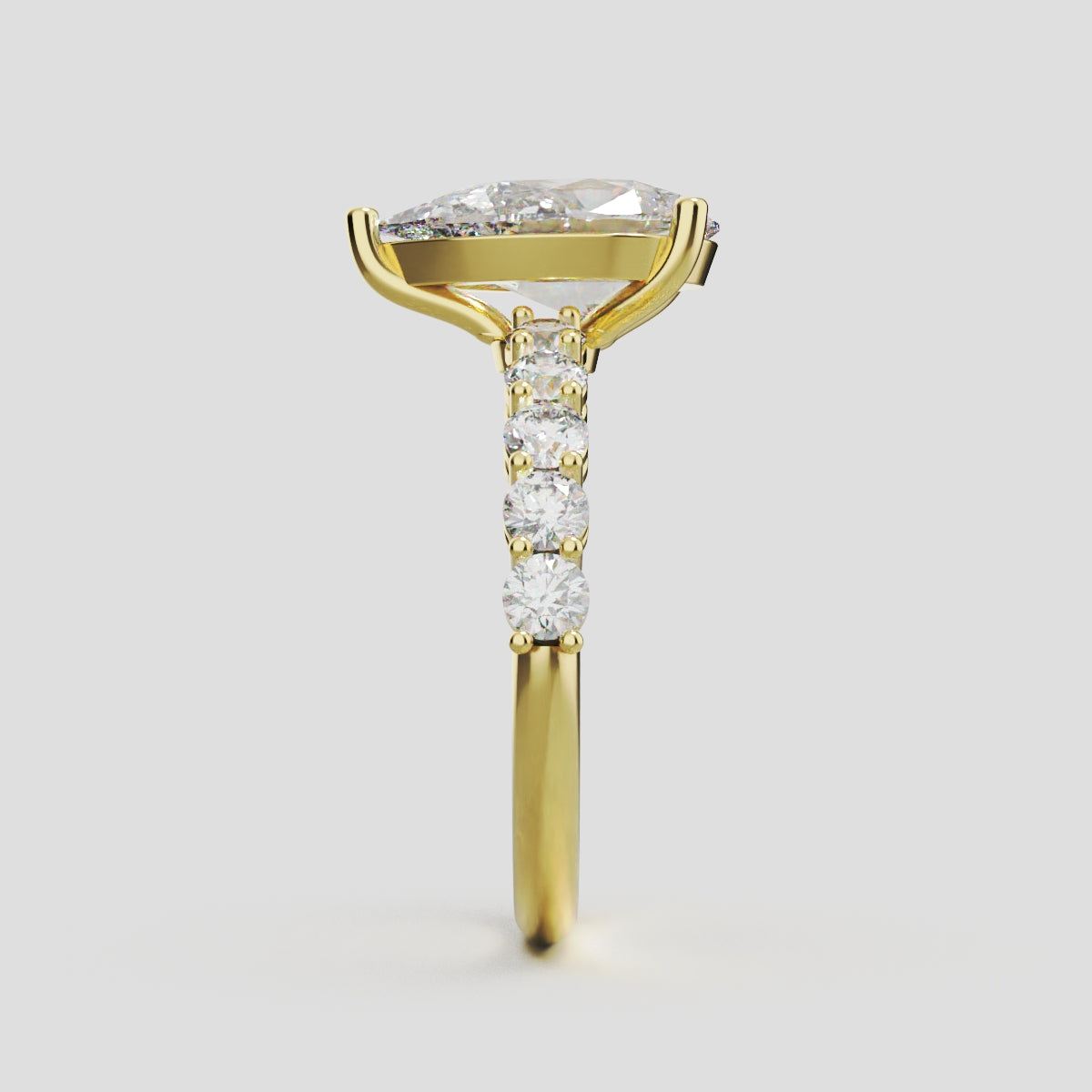 Stilla, 2ct pear lab grown diamond engagement ring, 2.5mm Side Stones, 18K yellow gold - side view