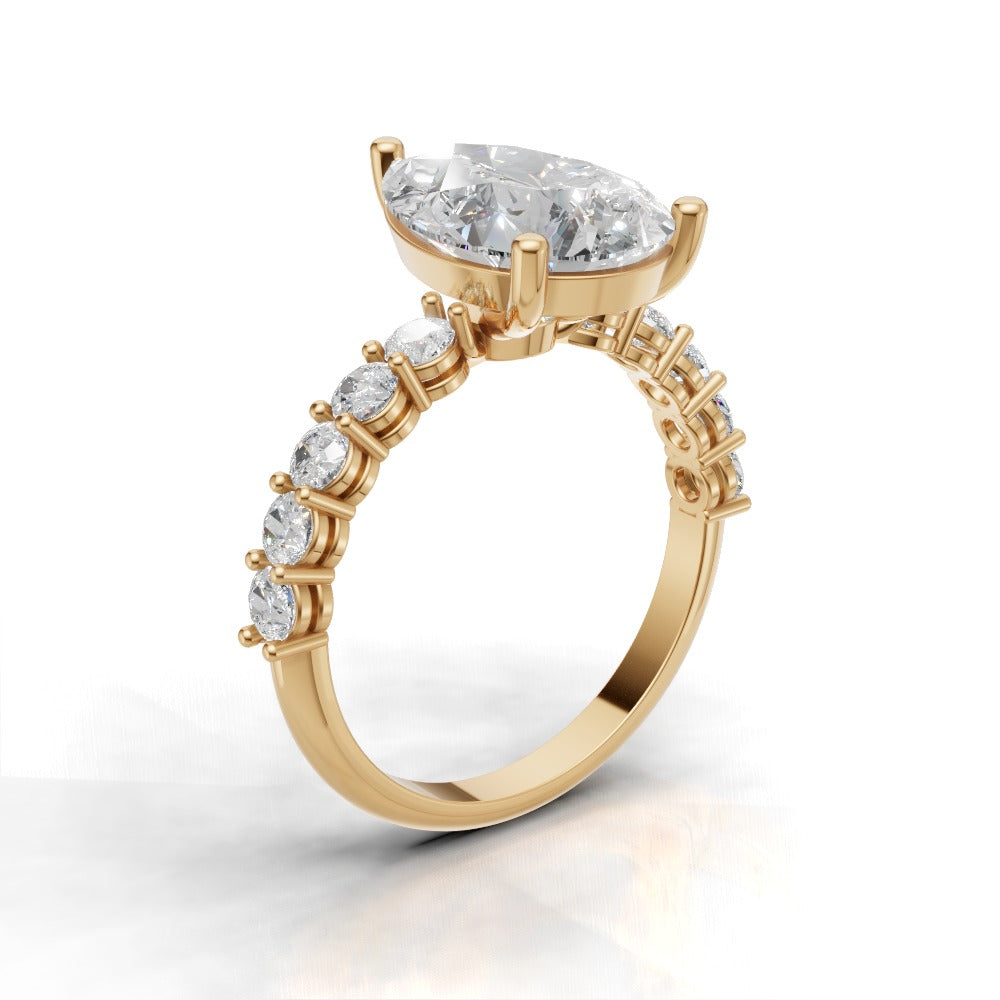 Stilla, 3ct pear lab grown diamond engagement ring, 2.5mm Side Stones, 18K yellow gold - ne