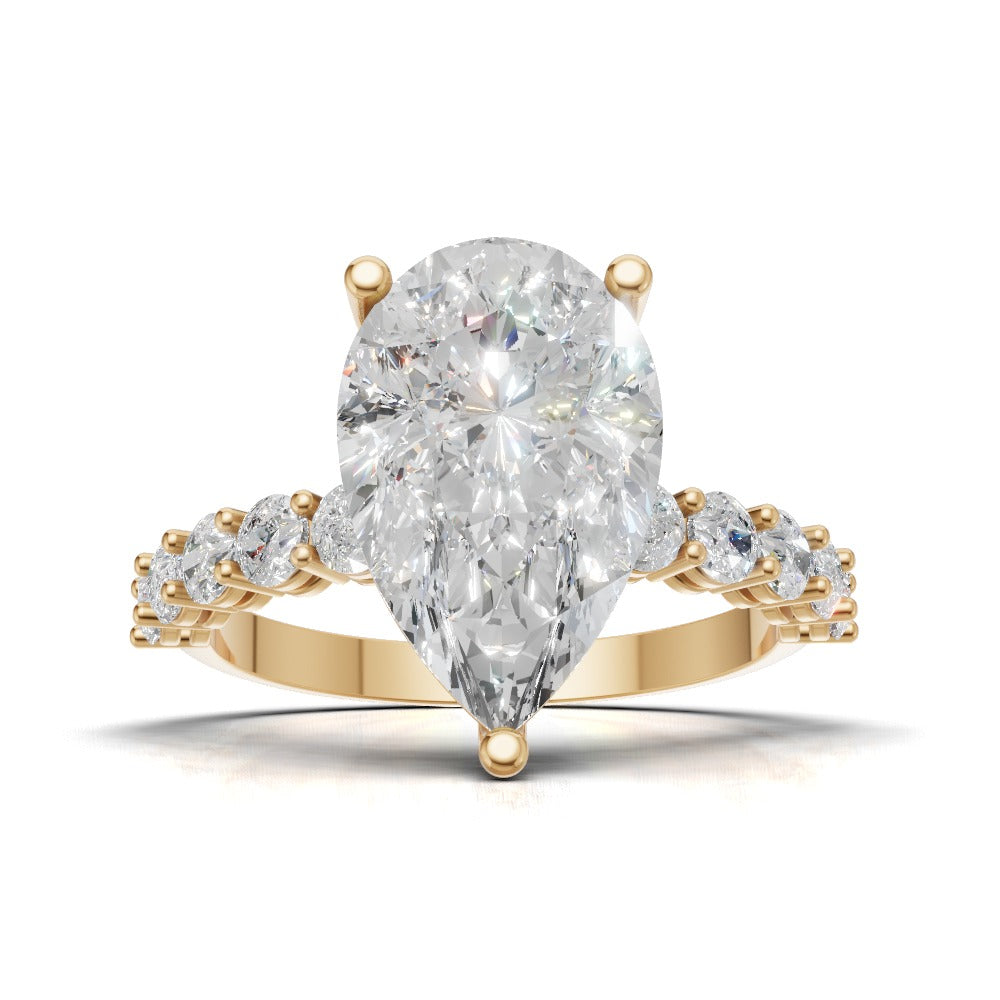 Stilla, 3ct pear lab grown diamond engagement ring, 2.5mm Side Stones, 18K yellow gold - view 4