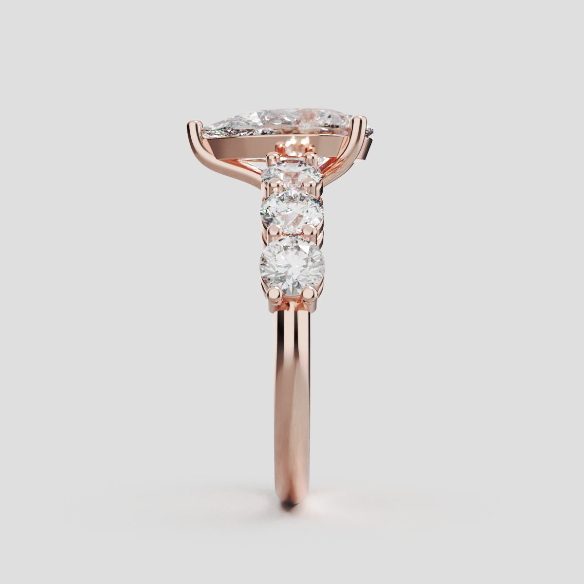 Cascata, 1.5ct pear lab grown diamond engagement ring, 3.5mm Side Stones, 18K rose gold - side view