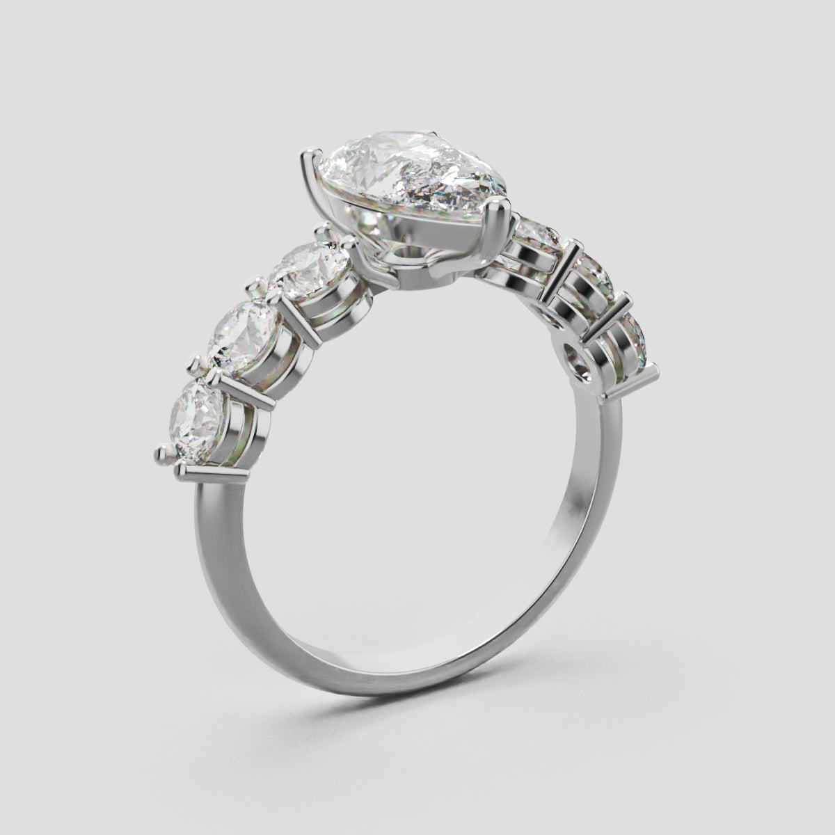 Cascata, 1.5ct pear lab grown diamond engagement ring, 3.5mm Side Stones, 18K white gold - ne