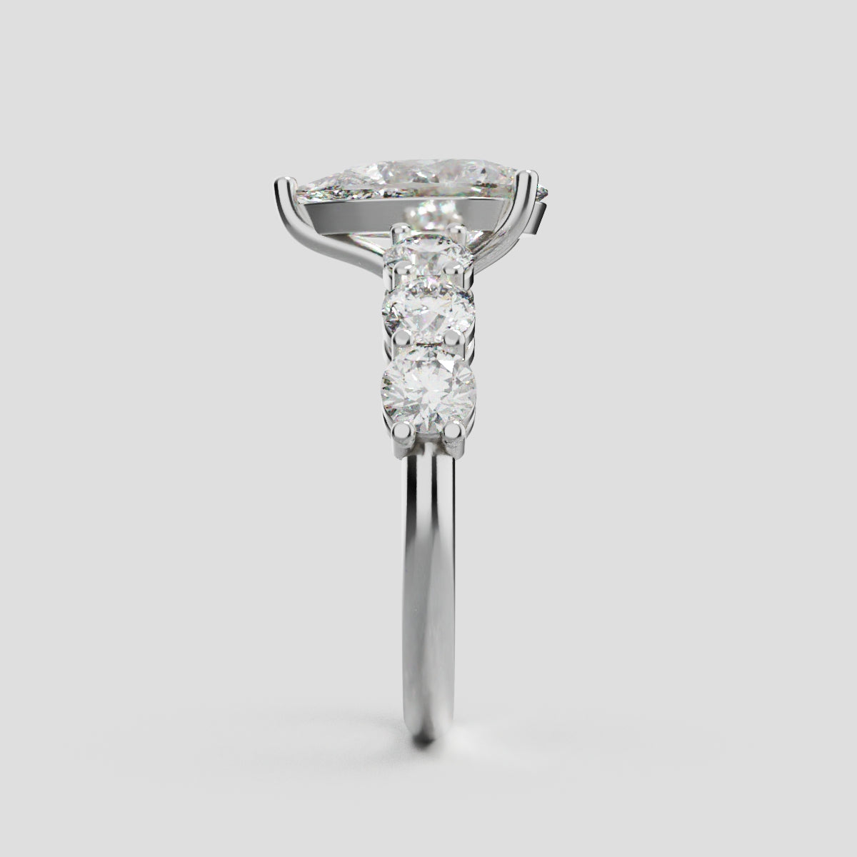 Cascata, 1.5ct pear lab grown diamond engagement ring, 3.5mm Side Stones, 18K white gold - side view
