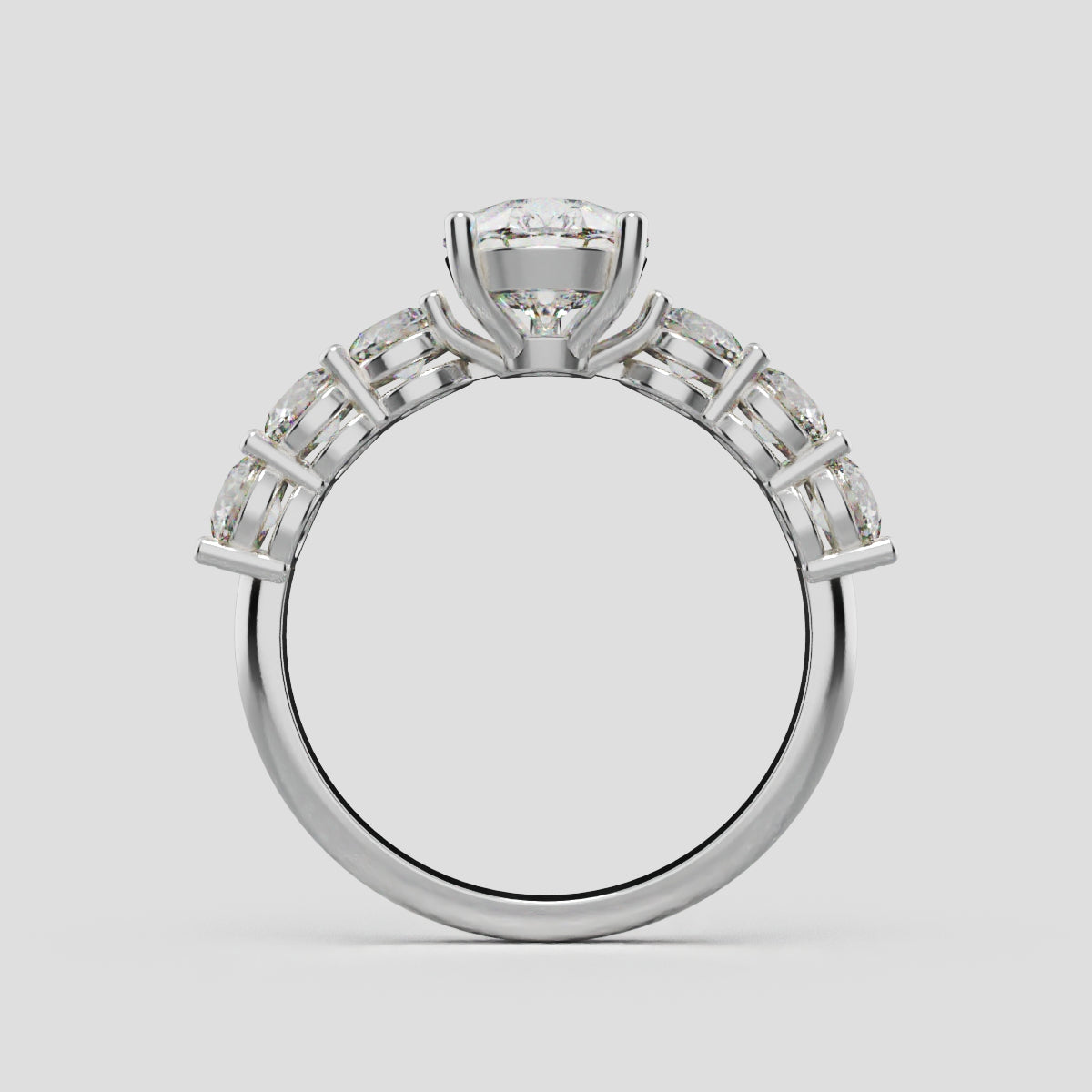Cascata, 1.5ct pear lab grown diamond engagement ring, 3.5mm Side Stones, 18K white gold - through finger