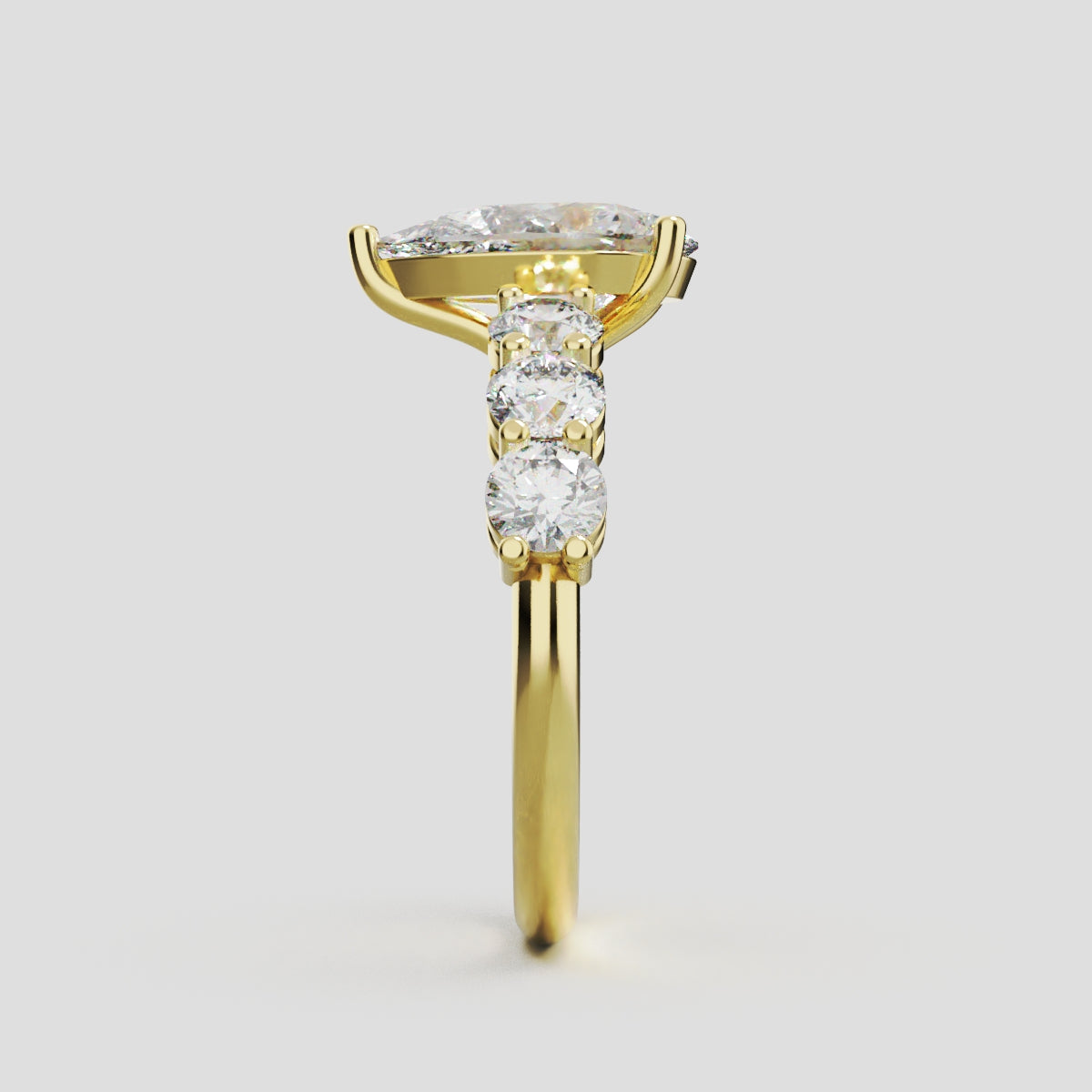 Cascata, 1.5ct pear lab grown diamond engagement ring, 3.5mm Side Stones, 18K yellow gold - side view