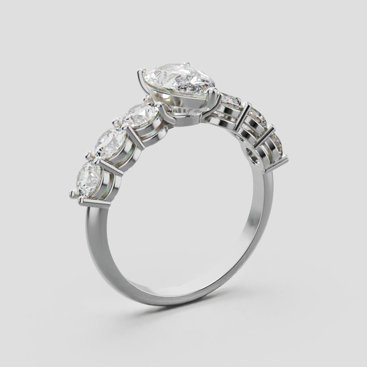 Cascata, 1ct pear lab grown diamond engagement ring, 3.5mm Side Stones, 18K white gold - ne