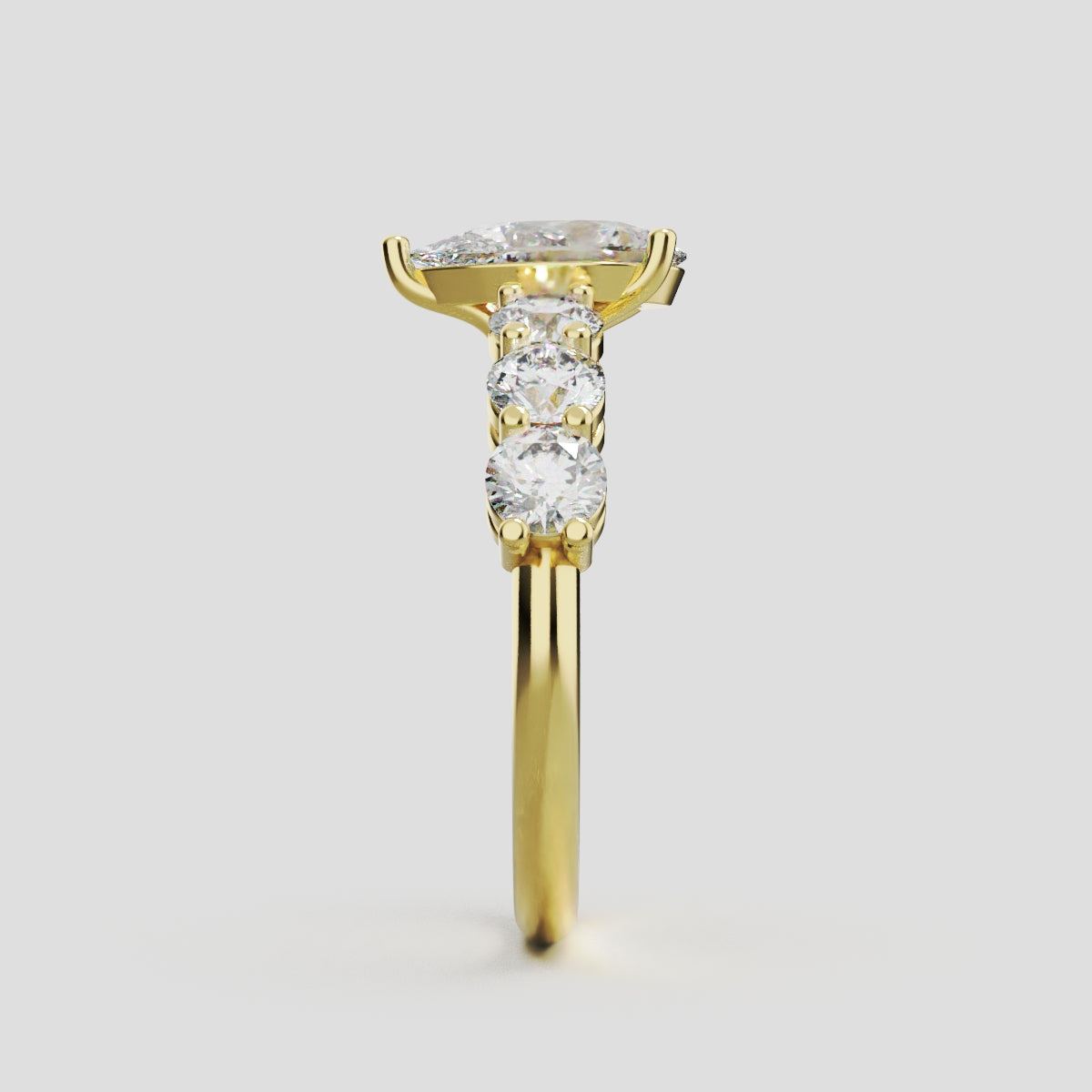 Cascata, 1ct pear lab grown diamond engagement ring, 3.5mm Side Stones, 18K yellow gold - side view