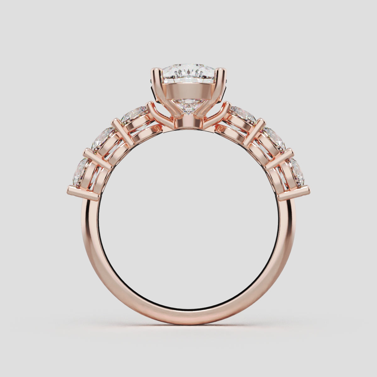Cascata, 2ct pear lab grown diamond engagement ring, 3.5mm Side Stones, 18K rose gold - through finger