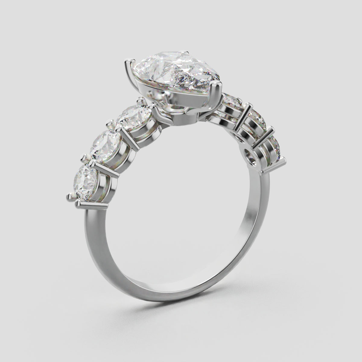 Cascata, 2ct pear lab grown diamond engagement ring, 3.5mm Side Stones, 18K white gold - ne