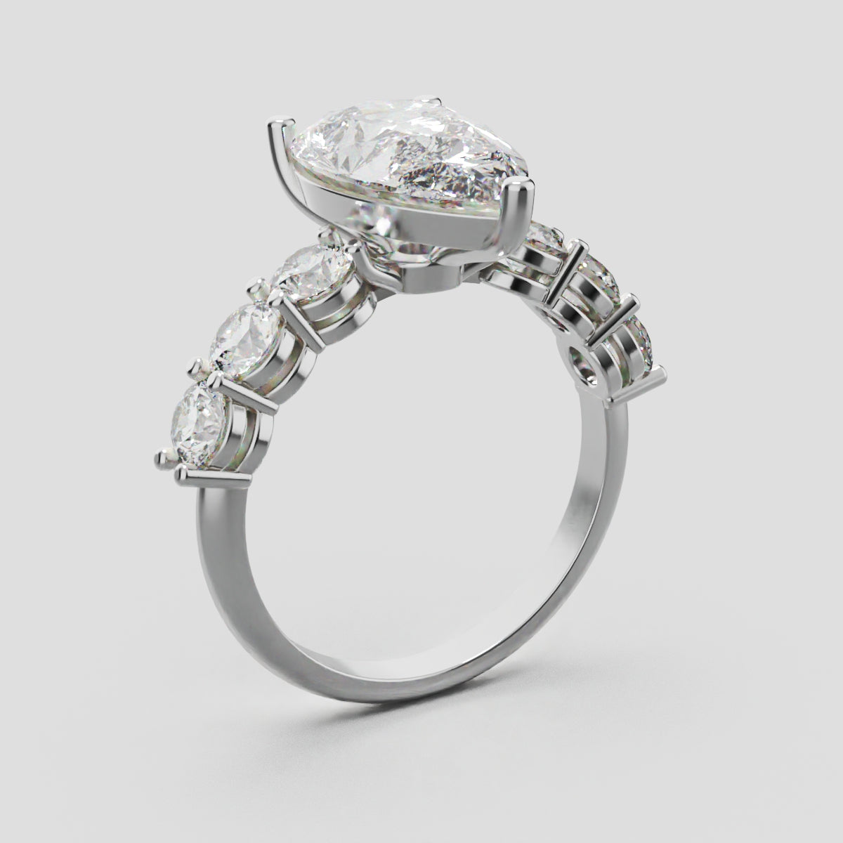 Cascata, 3ct pear lab grown diamond engagement ring, 3.5mm Side Stones, 18K white gold - ne