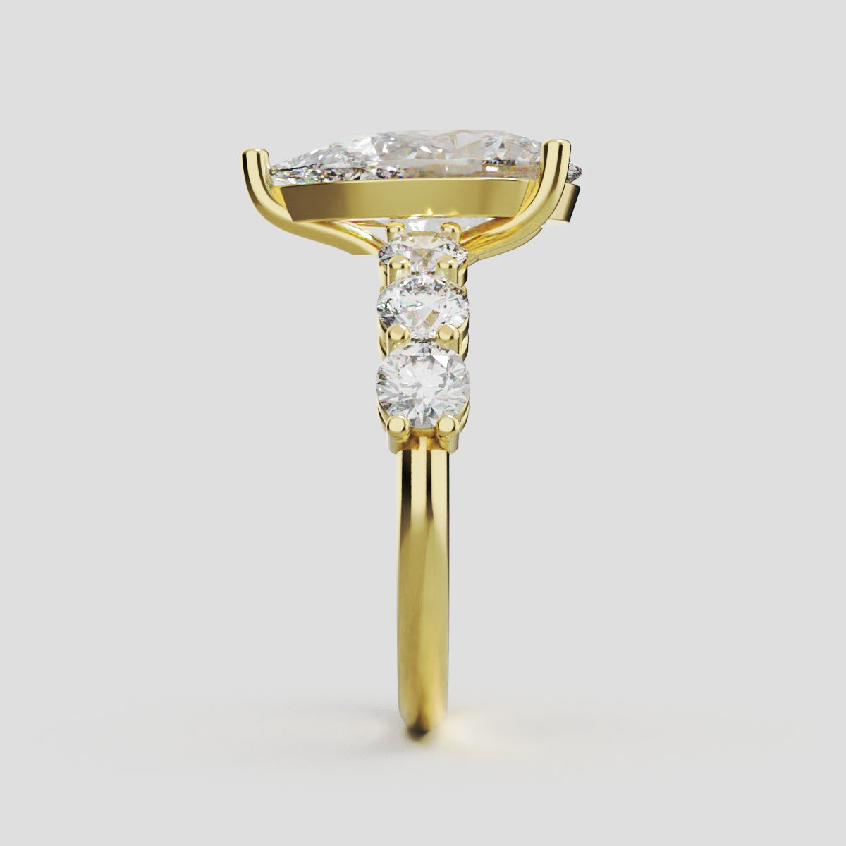 Cascata, 3ct pear lab grown diamond engagement ring, 3.5mm Side Stones, 18K yellow gold - side view