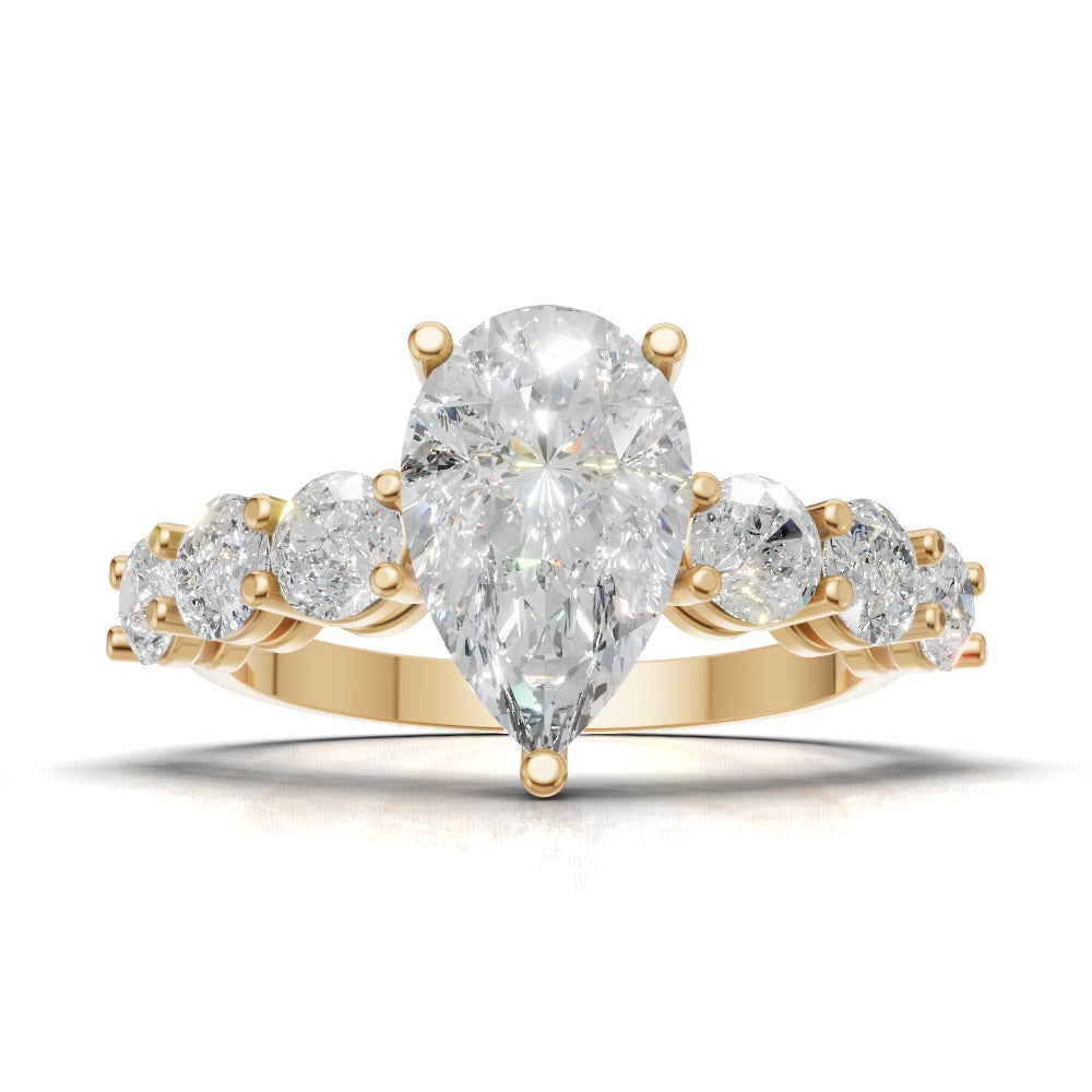 Cascata, 1.5ct pear lab grown diamond engagement ring, 3.5mm Side Stones, 18K yellow gold - view 4