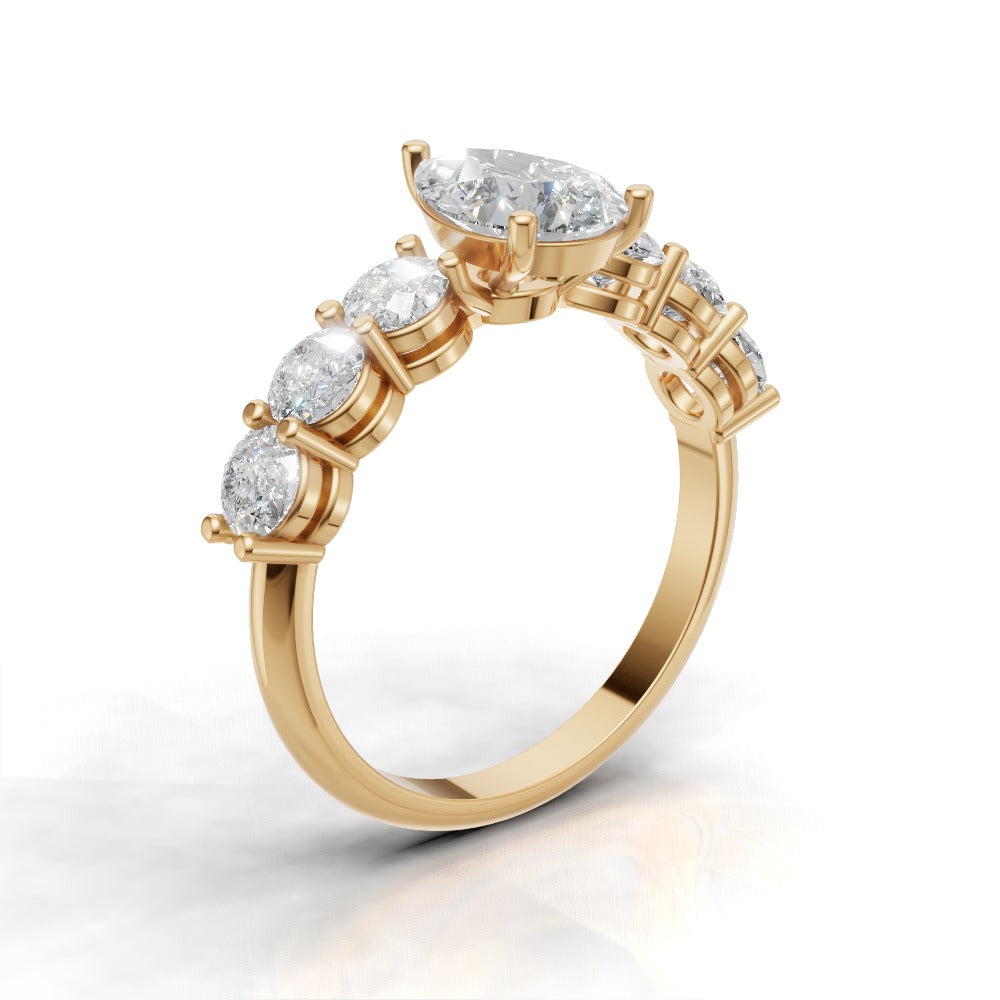 Cascata, 1ct pear lab grown diamond engagement ring, 3.5mm Side Stones, 18K yellow gold - ne