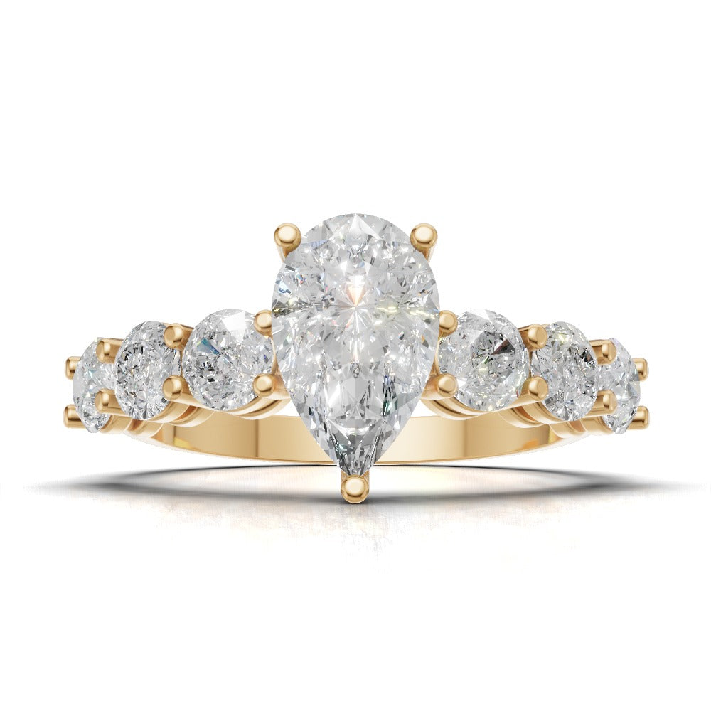 Cascata, 1ct pear lab grown diamond engagement ring, 3.5mm Side Stones, 18K yellow gold - view 4