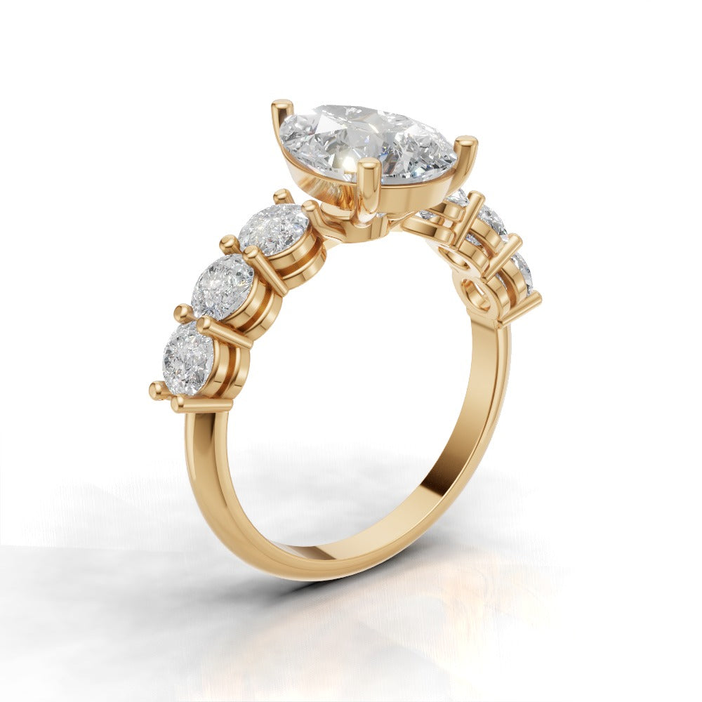 Cascata, 2ct pear lab grown diamond engagement ring, 3.5mm Side Stones, 18K yellow gold - ne