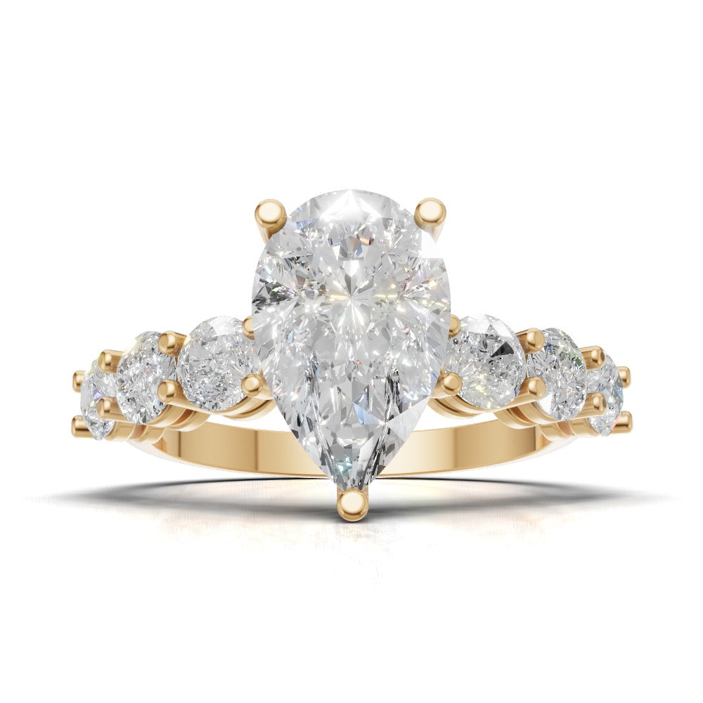 Cascata, 2ct pear lab grown diamond engagement ring, 3.5mm Side Stones, 18K yellow gold - view 4