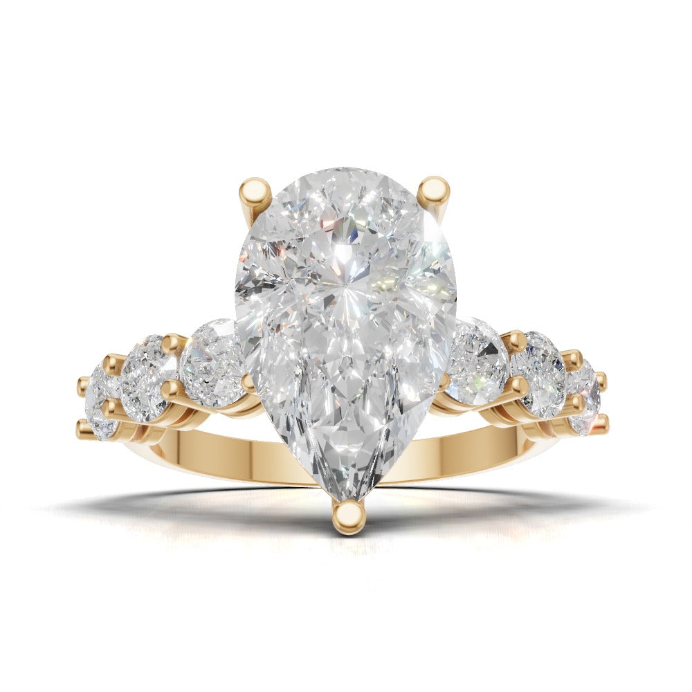 Cascata, 3ct pear lab grown diamond engagement ring, 3.5mm Side Stones, 18K yellow gold - view 4