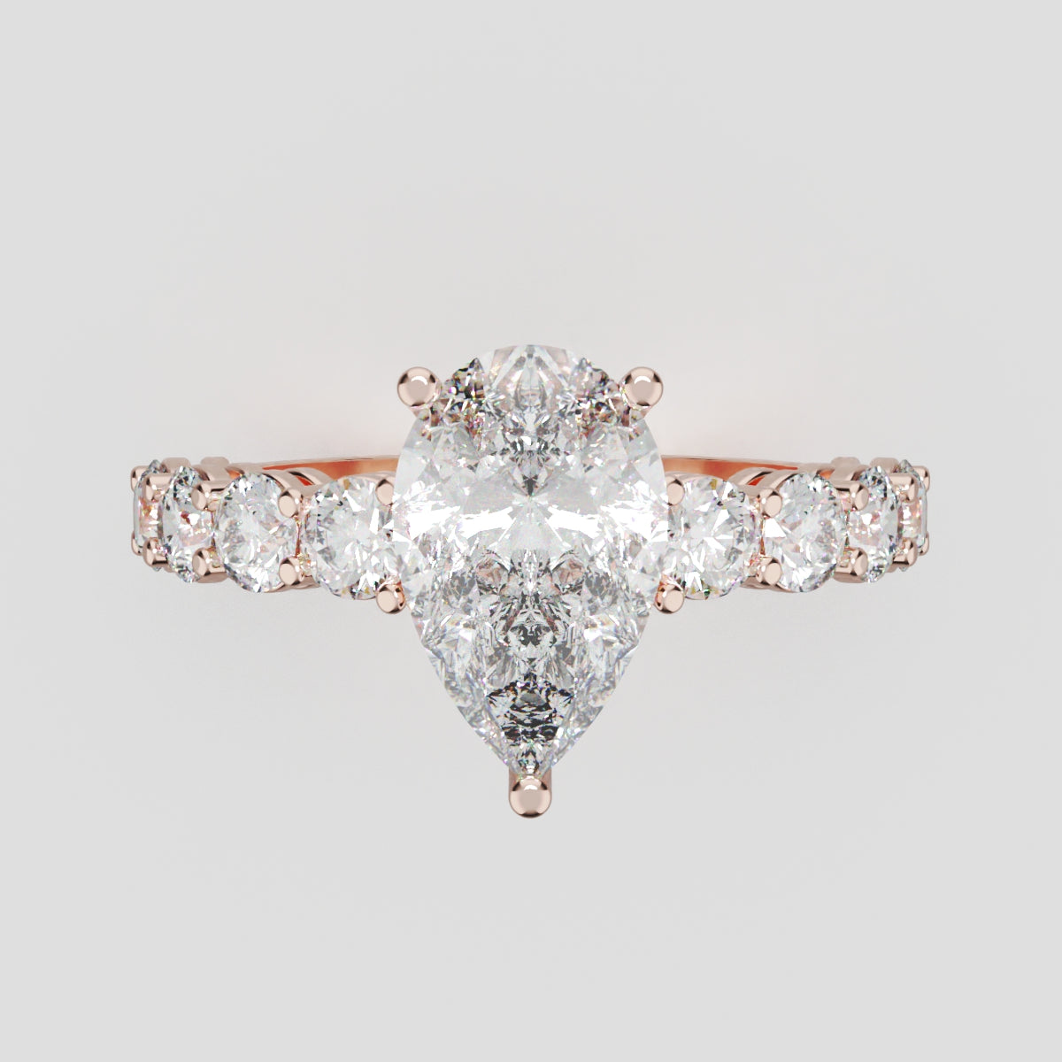 Lacrima, 1.5ct pear lab grown diamond engagement ring, 3mm Side Stones, 18K rose gold - front view