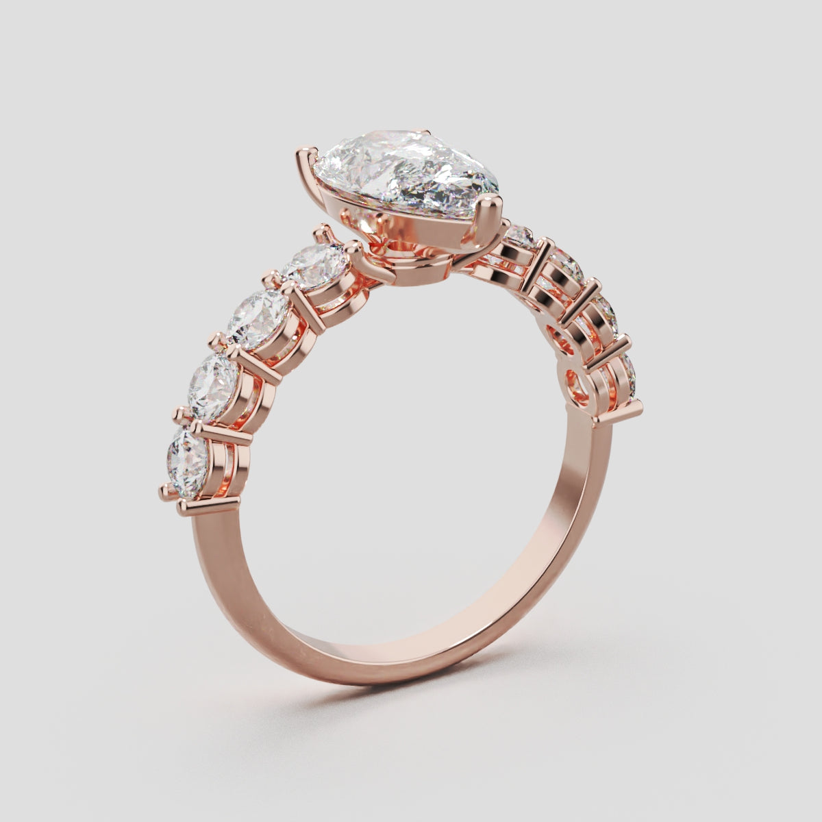 Lacrima, 1.5ct pear lab grown diamond engagement ring, 3mm Side Stones, 18K rose gold - ne