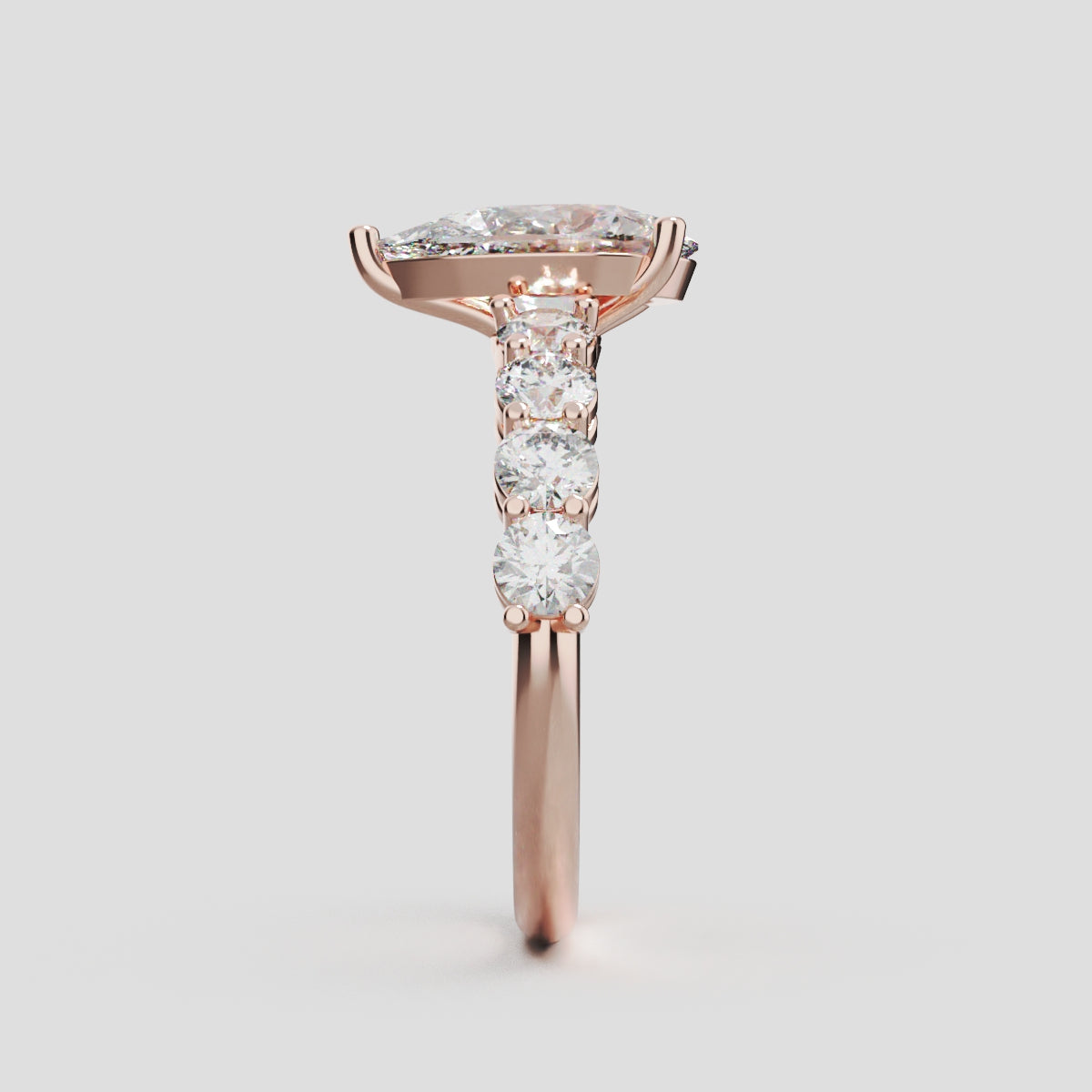 Lacrima, 1.5ct pear lab grown diamond engagement ring, 3mm Side Stones, 18K rose gold - side view