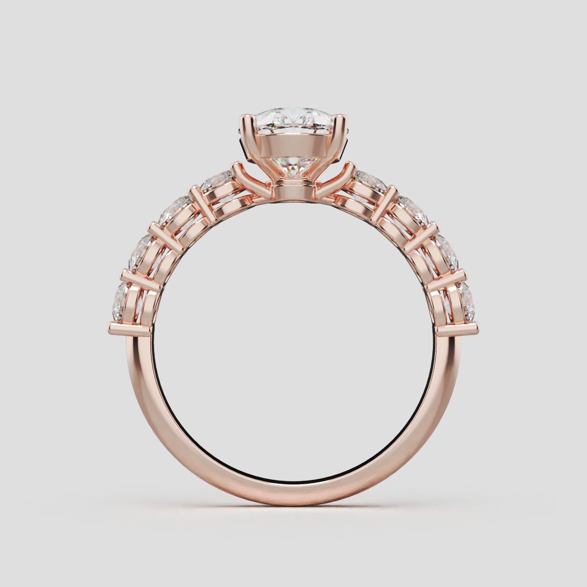 Lacrima, 1.5ct pear lab grown diamond engagement ring, 3mm Side Stones, 18K rose gold - through finger